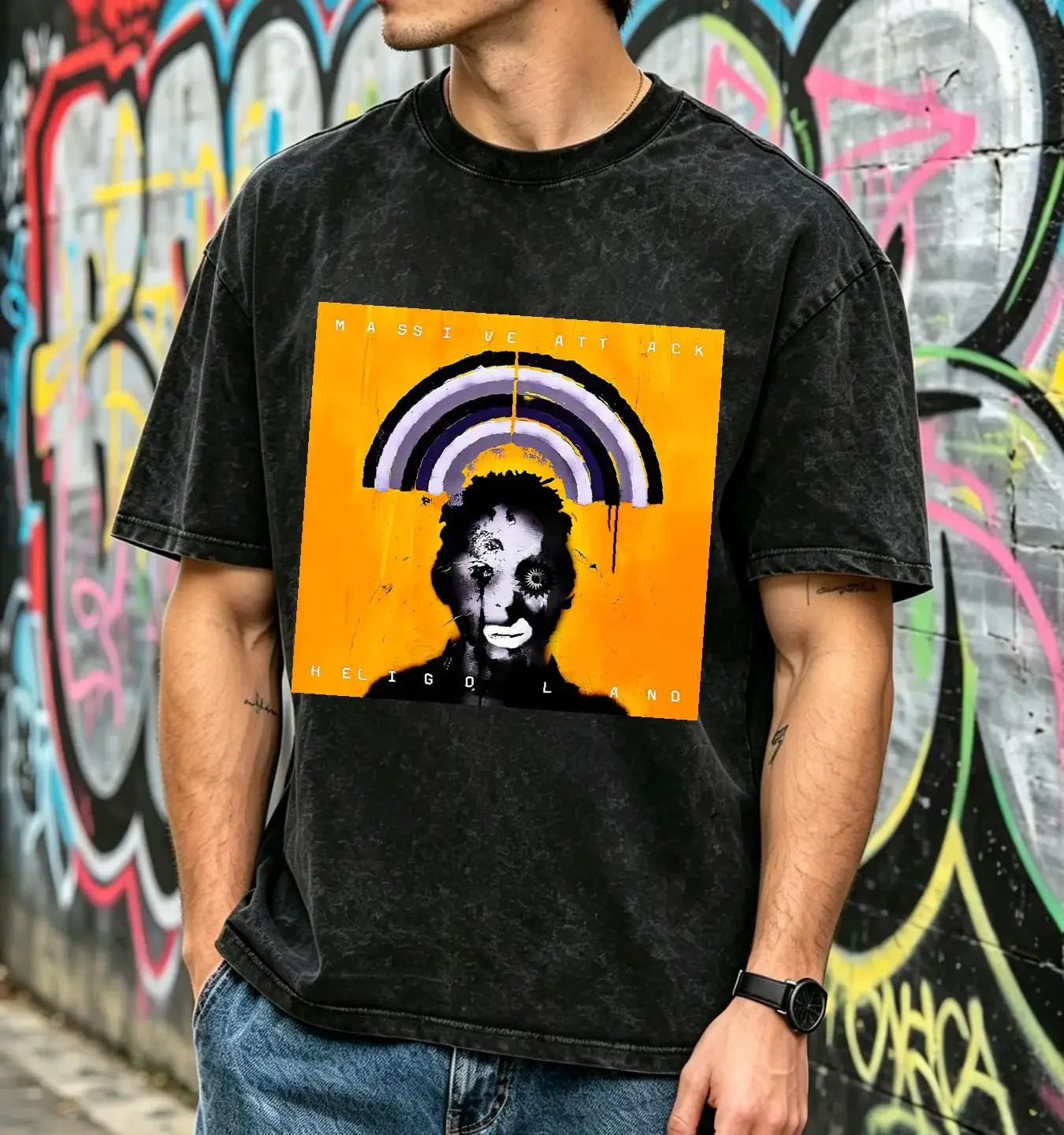 washed T Shirt Classic Electronic Music Massive Attack Heligoland Paradise Circus vintage Washed Slightly Top For Everyday Wear