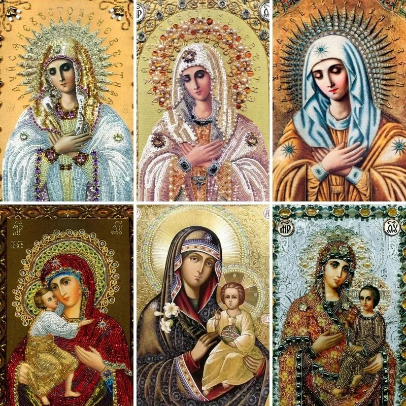 5D Diy Diamond Painting Virgin Mary Icon Embroidery Religion Full Square/round Mosaic Christian Cross Stitch Home Decor Art Gift