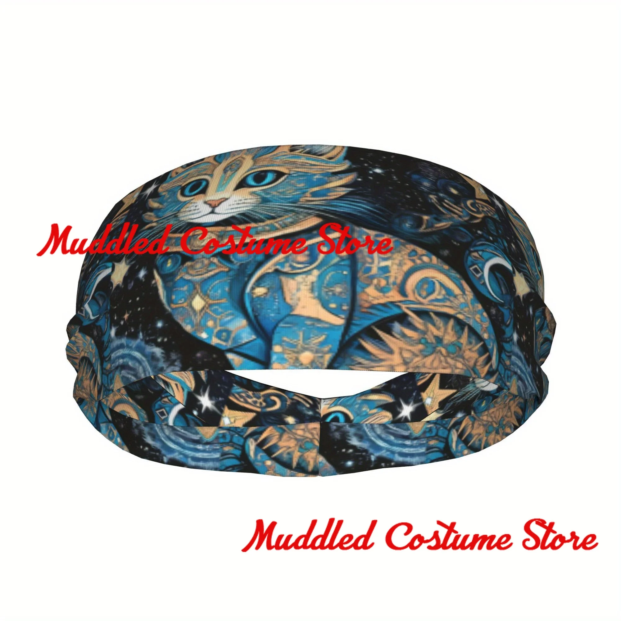 

Спортивная повязка на голову унисекс в богемном стиле с котом, эластичная повязка на голову для йоги и фитнеса, эластичная повязка на голову