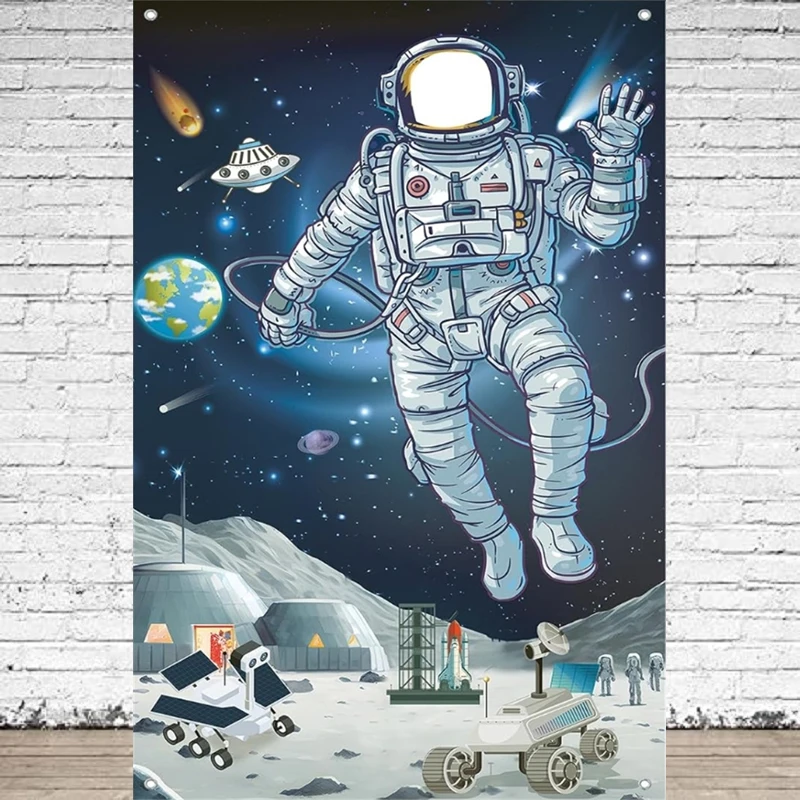 Photography Backdrop Birthday Party Outer Space Banner Astronaut Face Photo Pretend To play games Props Background Wall Poster