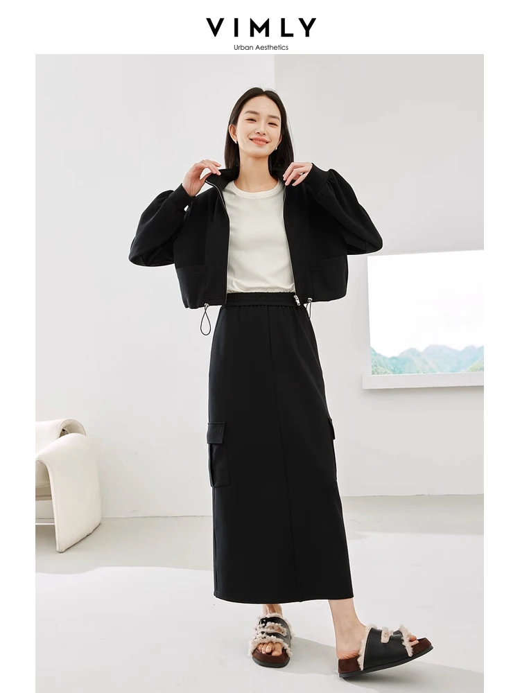 Vimly 2 Piece Sets Women Outfit Zipper Cropped Jacket Cargo Style Straight Split Skirts 2024 Spring New in Matching Sets M5002