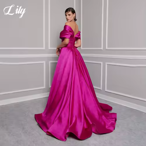 Lily Red Elegant Prom Gown V-Neck Off the Shoulder Party Dress for Woman Satin Pleating Side Split Evening Dresses Customized - Image 6