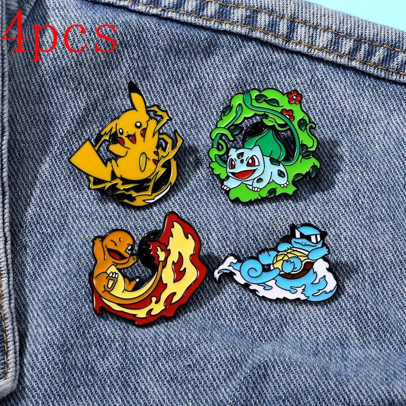 Épinglette de dessin animé Pokemon Pikachu, épinglette, Salamèche, Bulbizarre, SLaura, épingle en émail, insigne en métal, accessoires de bijoux, cadeaux mignons