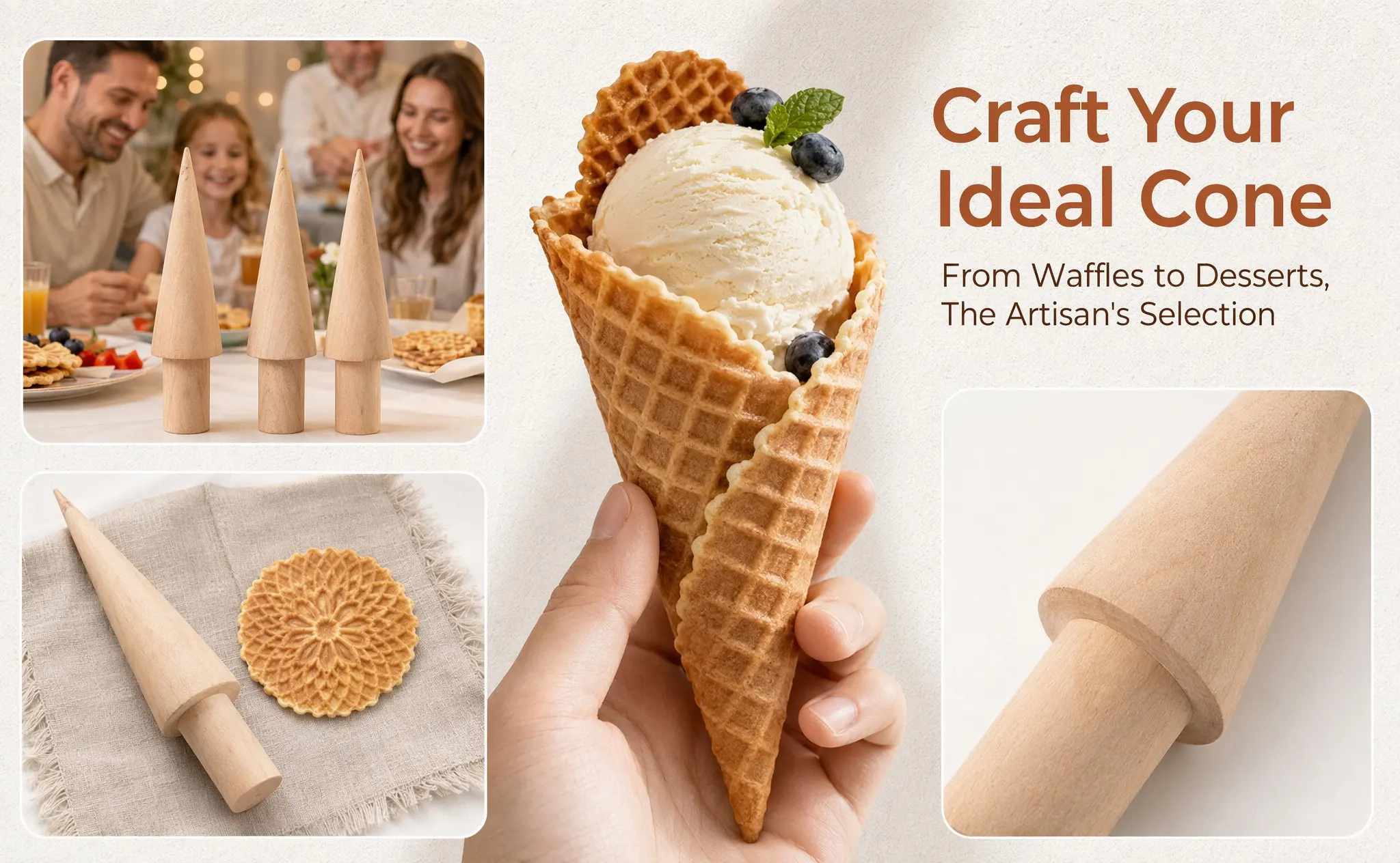 Kitchen Roll Baking - 3Pcs Ice Cream Cone Maker Wood