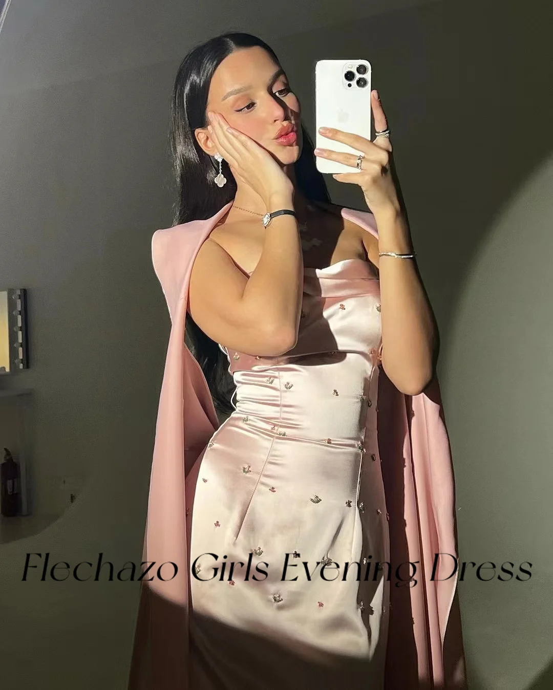 Flechazo Pink Evening Dresses 2-piece Strapless Beading Celebrity Formal Occassion Party Dress For Women 2024 vestidos de noche