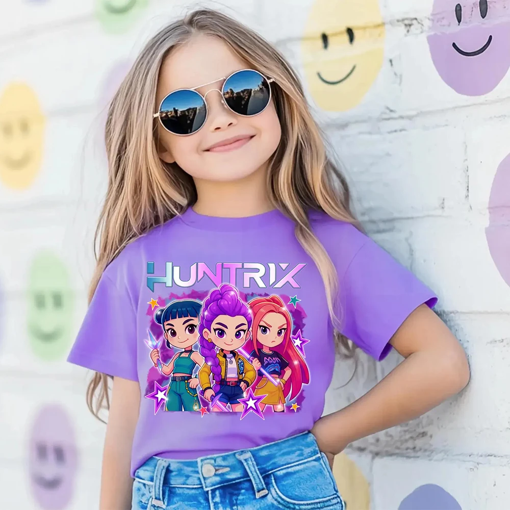 

2025 New Hot Sell Kpop Demon Hunters Print Kids Girls TShirt Christmas Comfortable Casual T-shirt Boys Girls Tops Clothing