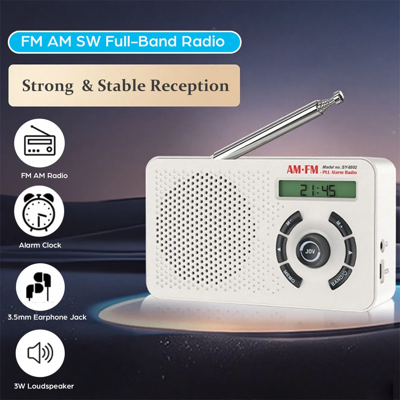 

Портативное карманное радио AM/FM/SW, 3-полосный встроенный динамик, мини-ЖК-дисплей, поддержка наушников 3,5 мм, перезаряжаемый радиоприемник, FM-приемник