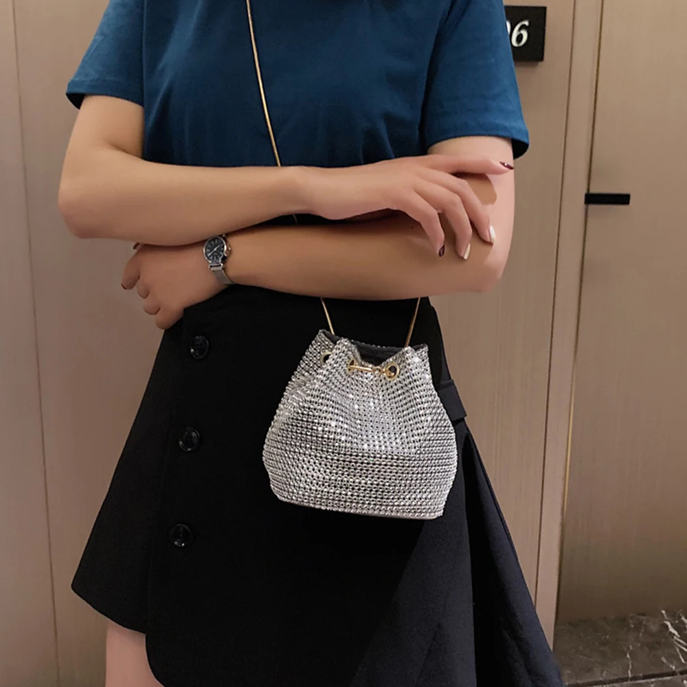 Elegant Women Rhinestones Evening Clutch Handbags Fashion Shiny Dinner Party Wedding Purses Shoulder Underarm Bag for Women