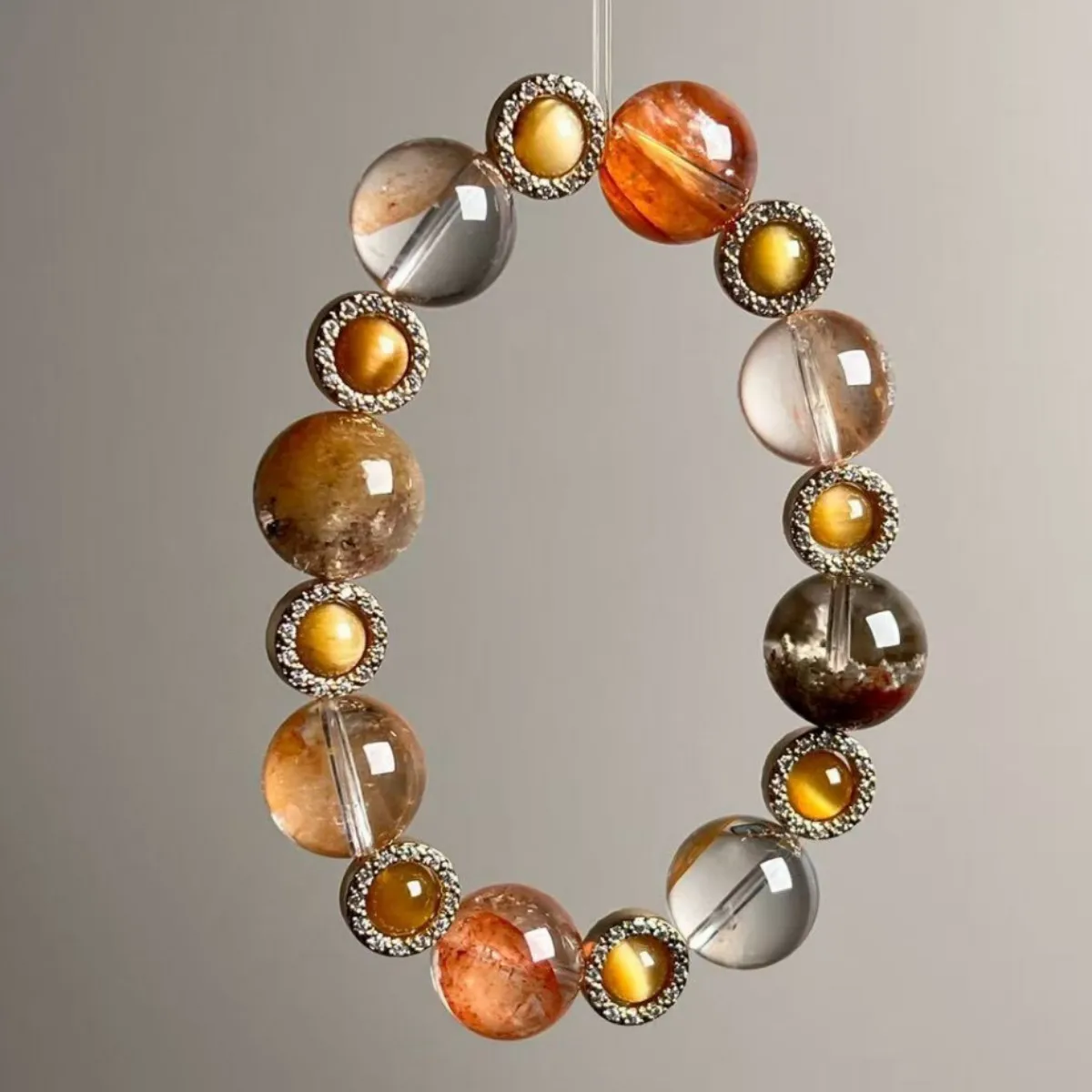 Natural Multi-treasure Crystal Bracelet, Ghost ， Gum Flower, Golden Tiger Eye  Bracelet, Light Luxury Fashion Niche Design
