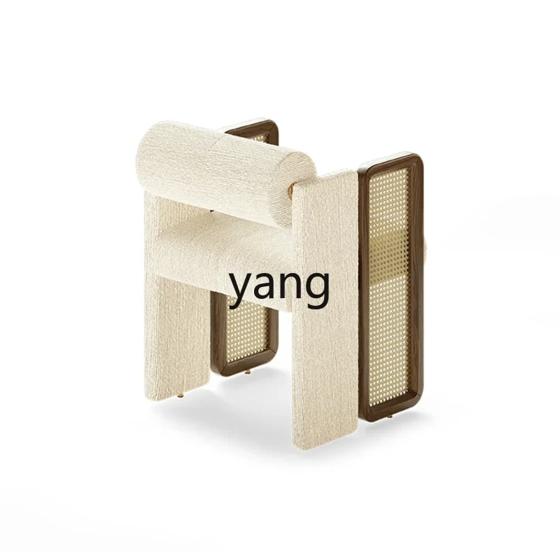 

Yjq Creative Soft Bag Dining Chair Vintage Solid Wood Rattan Designer Restaurant Home Armrest Armchair