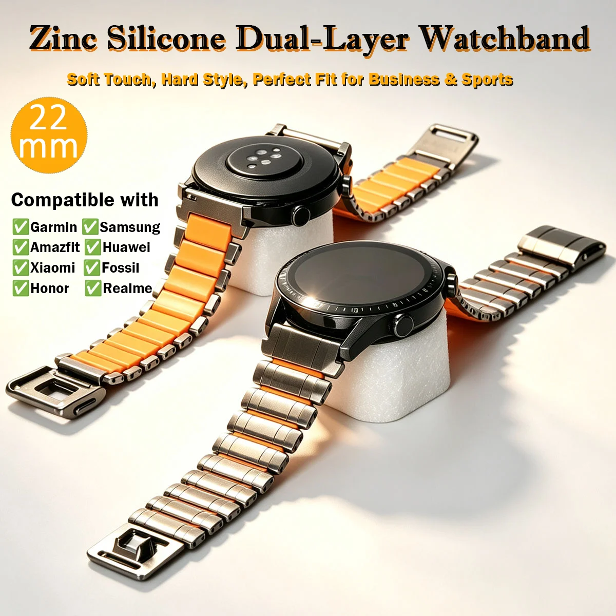 22mm Quick Release Metal Watch Bands for Vivoactive 4(45mm), Venu 4/3/2 (45mm)/265, Amazfit Bip 6/Bip 5,Samsung Galaxy 46mm Band