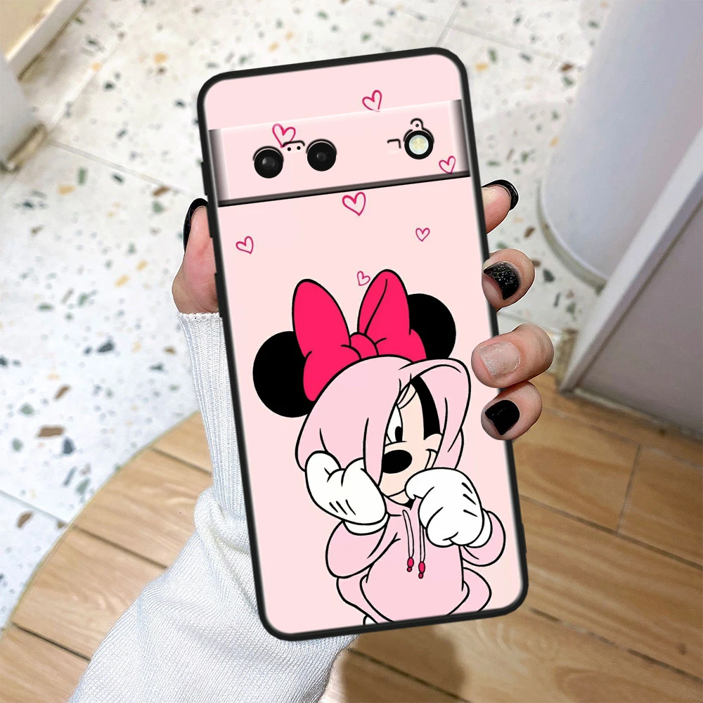 Black Phone Case for Google Pixel 8 7A 6A 5A 5 4 4A XL Pro 5G Cool Minnie And Friend Soft Funda Shell Cover