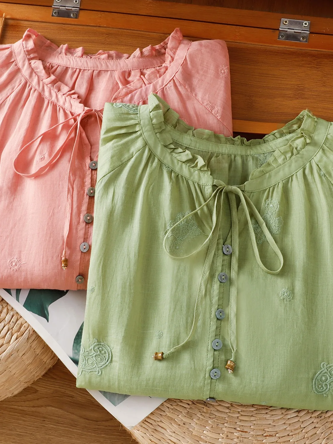 Lanterne d'été légère et ample en coton et lin pour femmes, Protection solaire irt, fine, grande taille, petit haut, broderie artistique