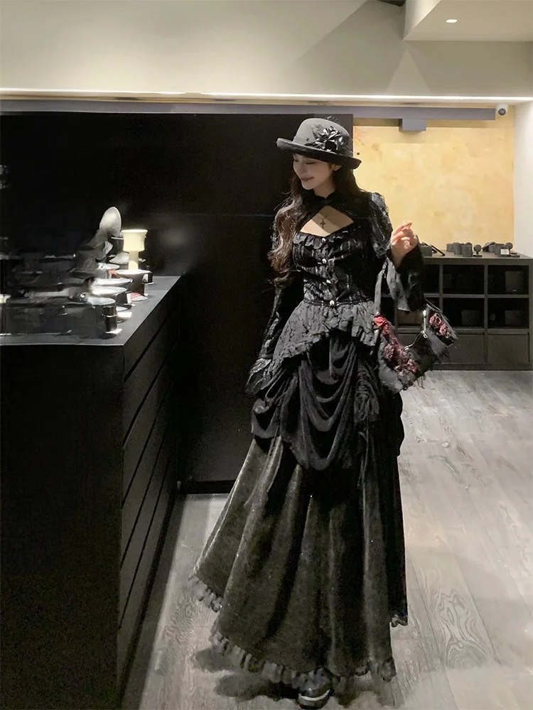 

WALKINK Bla Queen, бархатный топ для тяжелой промышленности, бархатная юбка-стринги, комплект Faion для молодых женщин, осенний сезон