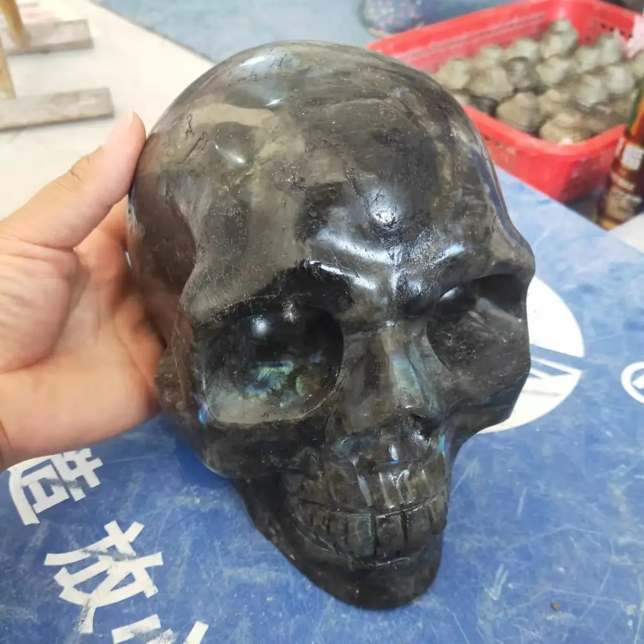 Large Size Natural Labradorite Stone Crystal Skull Hand Carved Figurines For Home Witchcraft Decoration, reiki healing stone