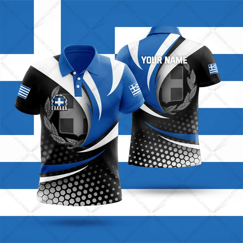Personalized Greece Flag&Map Graphic Polo Shirt Summer Casual Boys Plus Size Short Sleeve Tops Competitive Sports Jersey
