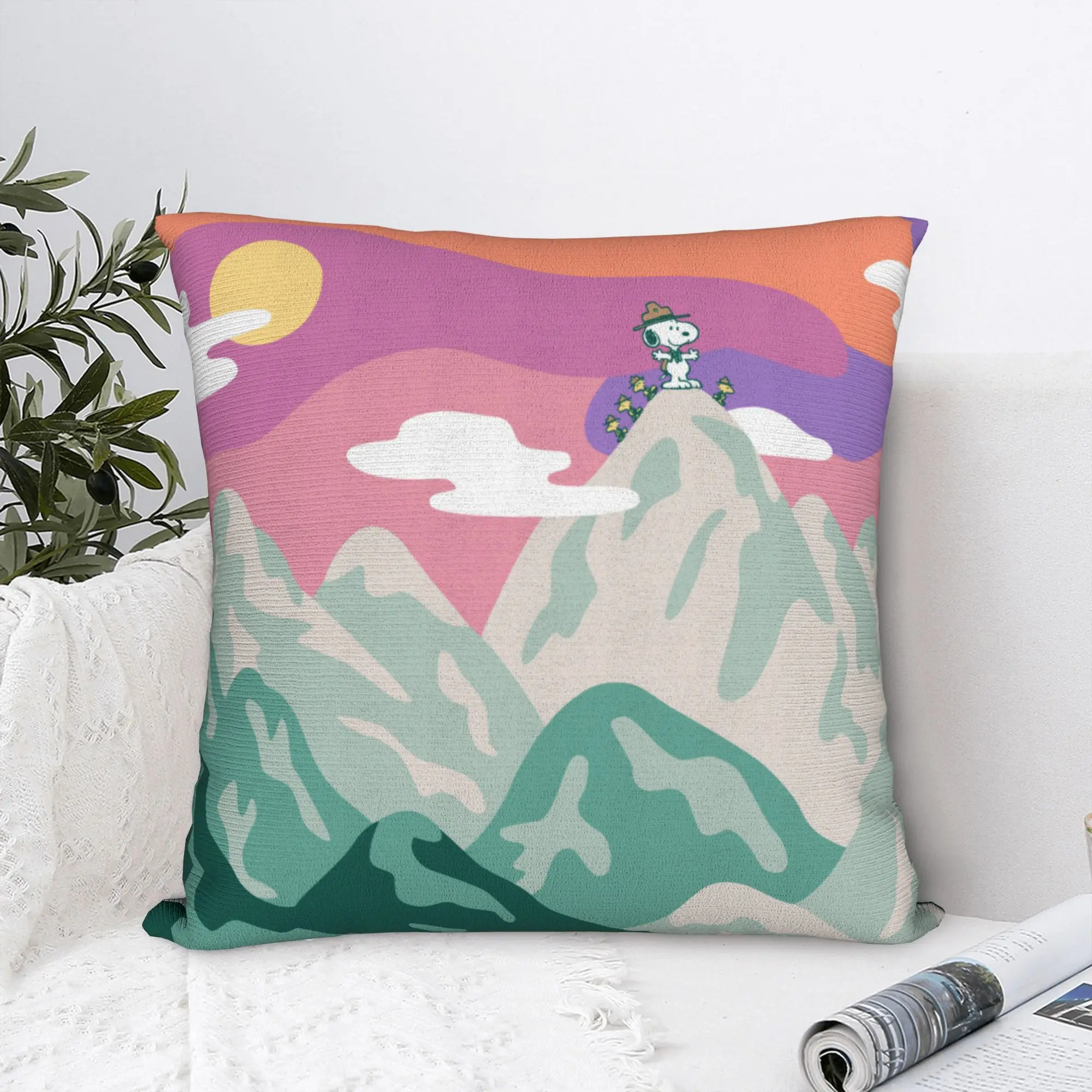 Snoopys Troop Hiking the Mountain Square Pillowcases Polyester Home  Cushion Cover Cute Home Decoration Throw Pillow Case 40*40
