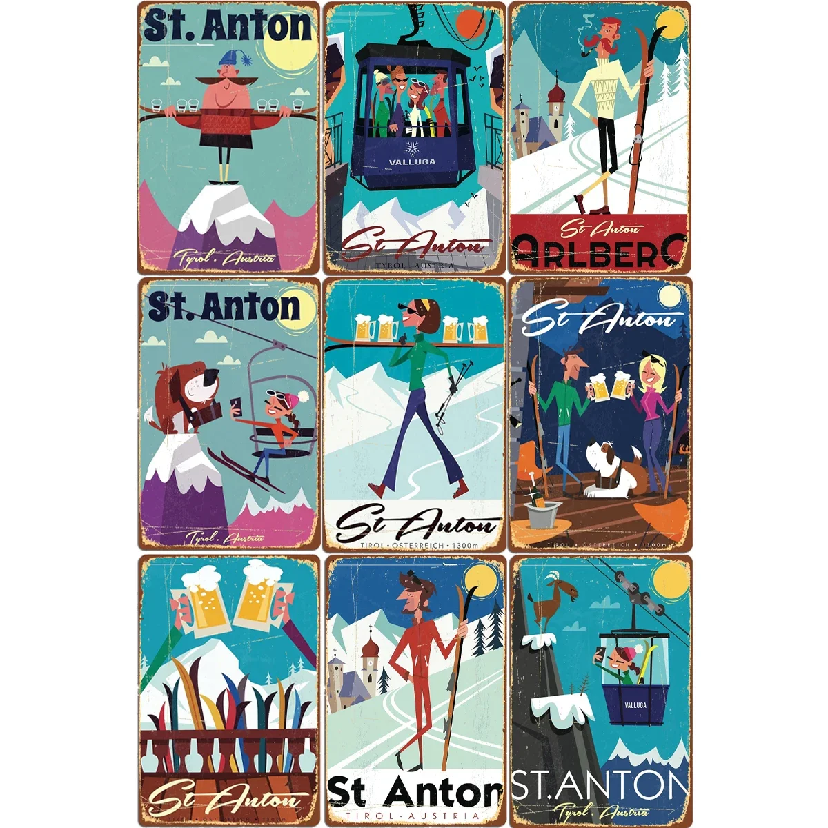 

St Anton Retro Ski Poster Art Prints on Metal Tin Signs Plaque Signs for Room Home Wall Decor Aesthetics Retro Living