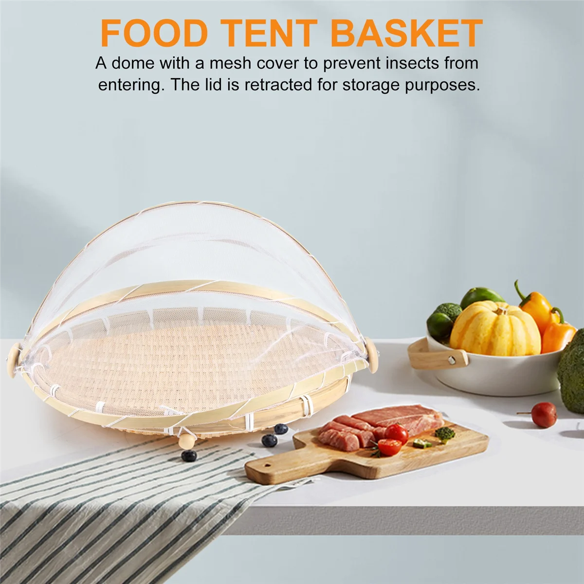 Mir de tente alimentaire tissé à la main pour pique-nique en plein air, panier de rangement pour fruits et légumes, escales simples, couverture en filet maillé