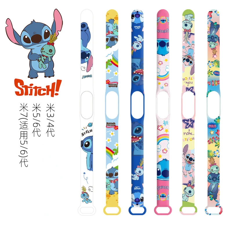 Disney Lilo & Stitch Xiaomi Strap for Mi Band 7/6/5/4/3/NFC Wristband cartoon character Print Watch Replacement Band kids gifts