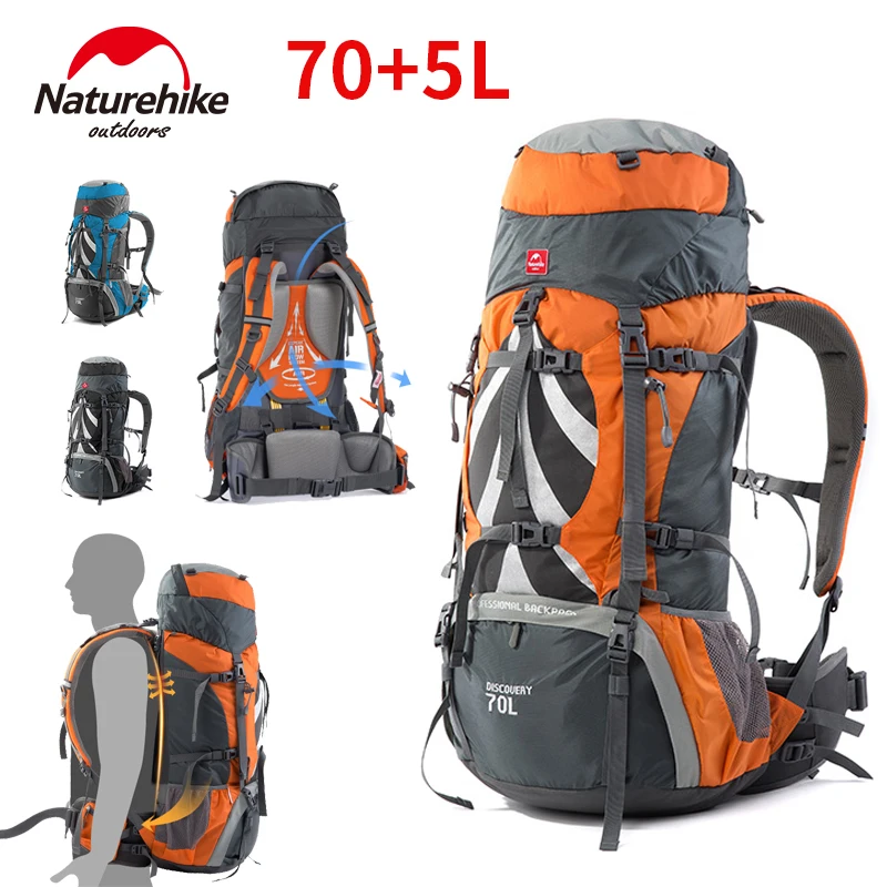 Naturehike 70+5L Backpack Hiking Travel Mountaineering Knapsack Softback Large Capacity Men Waterproof Rucksack With Rain Cover