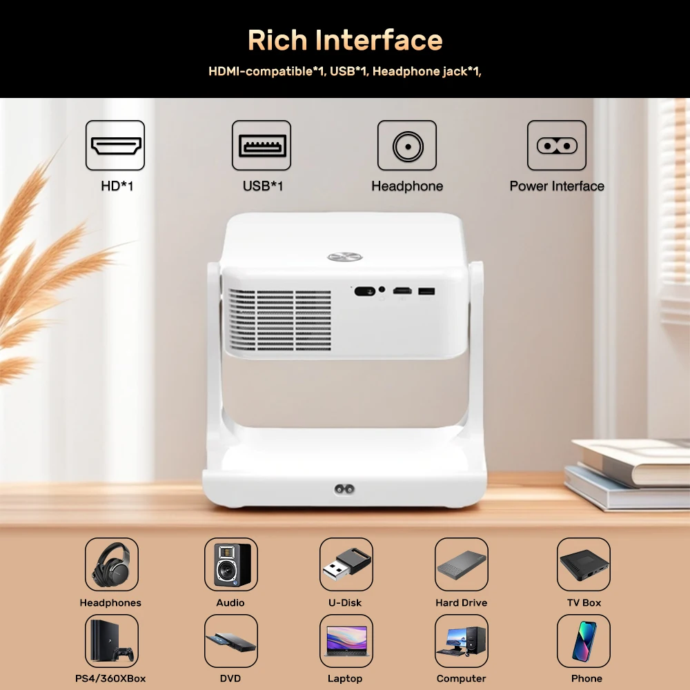 โปรเจคเตอร์ Everycom D1W 4K 1080P โฮมเธียเตอร์ 600ANSI มินิพกพา LED วิดีโอ บีมเมอร์ โฟกัสอัตโนมัติ Keystone ปิดผนึกอย่างสมบูรณ์