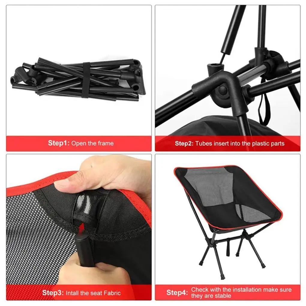 Portable Folding Chair Lightweight Fishing Chair 600D Oxford Cloth Seat Beach Chair for Outdoor Picnic Barbecue with Storage Bag