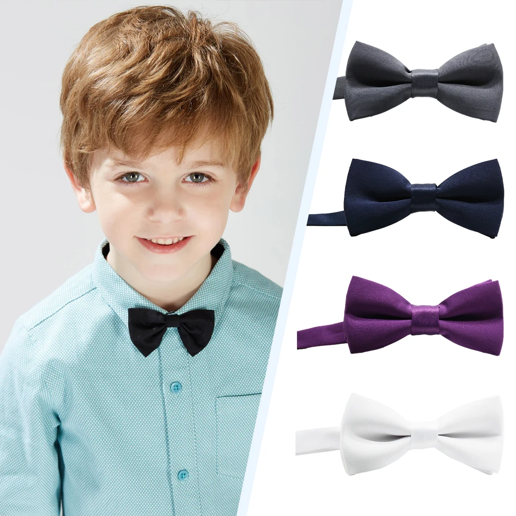 Polyester Soft And Comfortable Solid Color Children Bow Tie For Business Events Wide Application Black