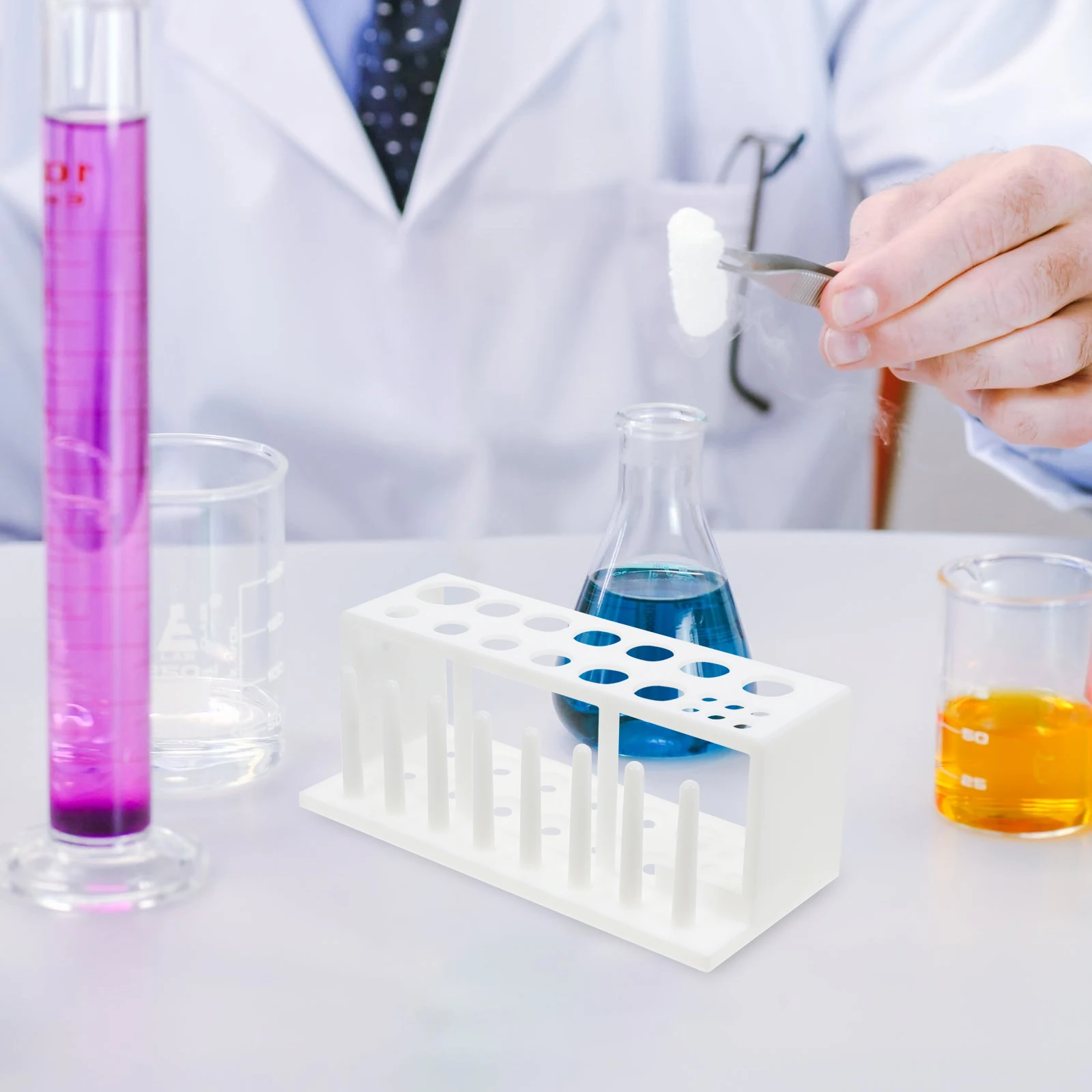 

Chemical Test Tube Stand Holder Plastic Shelf Storage Experiment Rack Laboratory for