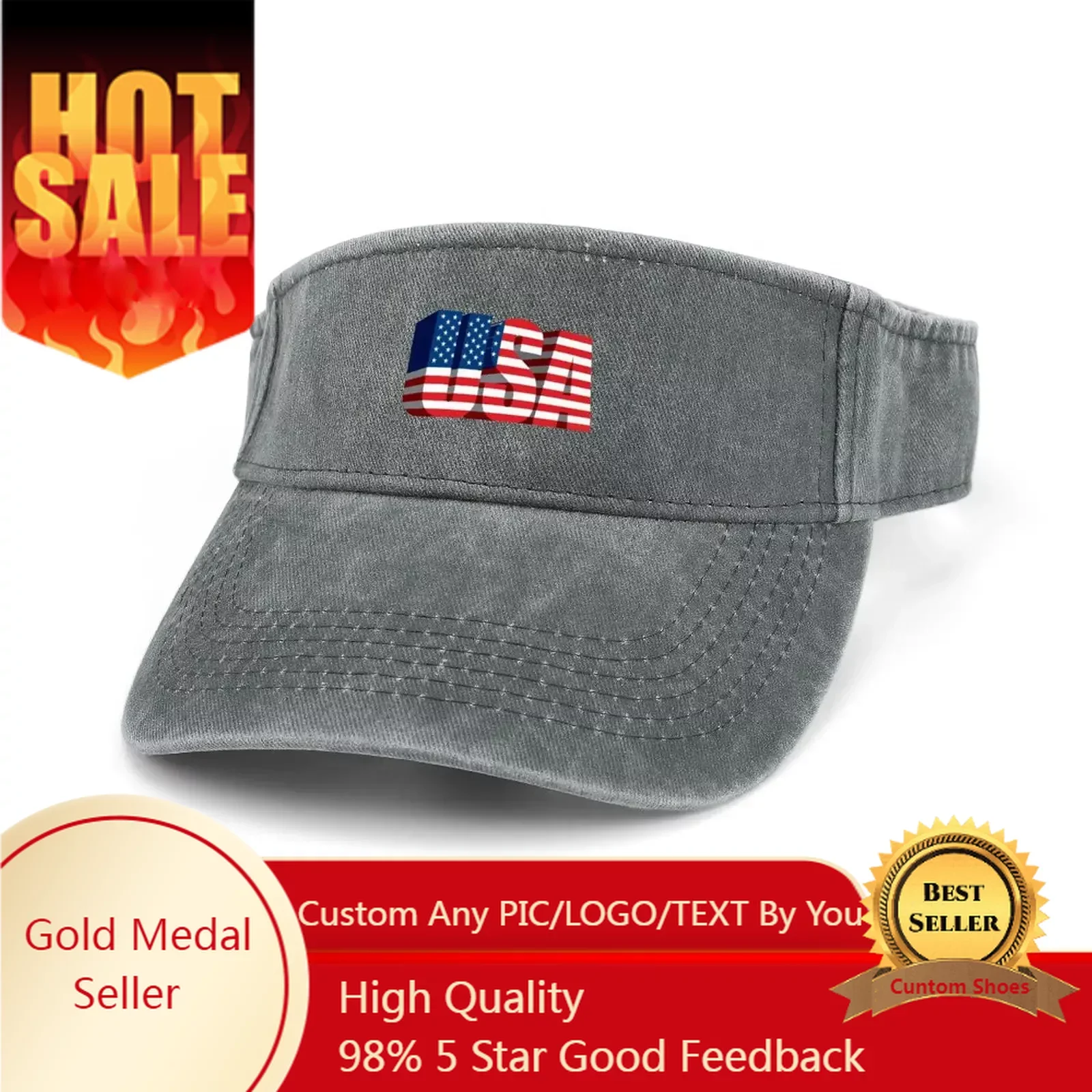 

USA Flag America Red Blue White Art Sun Visor Leaky Top Cowboy Hats Mens Womens Sports Baseball Tennis Caps Open Top Custom Hat