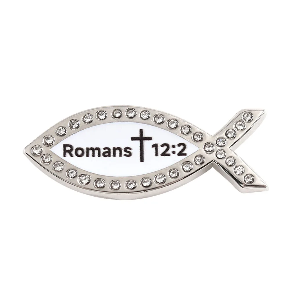 Römer 12:2 Bibelvers Emaille-Pin Christliche Jesus-Fisch-Brosche mit Strass-Kristall Ichthys-Abzeichen Religiöser Schmuck Geschenk für – Detail 1