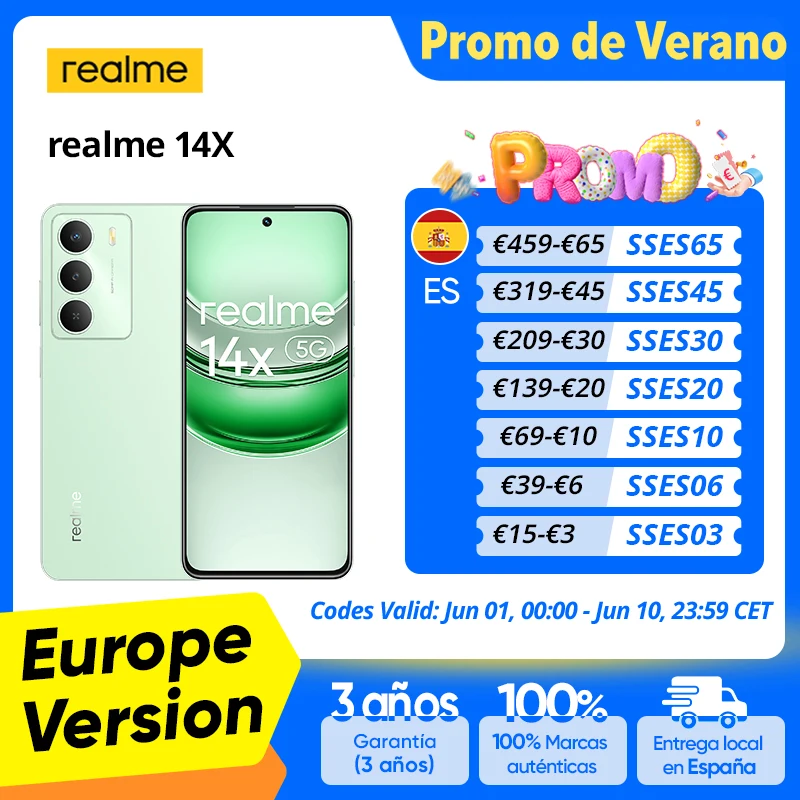 Versión Global realme 14X 5G Smartphone Dimensity 6300 5G Chipset 50MP AI Cámara 120Hz Eye Comfort Display 5000mAh Batería IP64