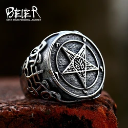 BEIER 2022 New Fashion Vintage Pentagram Five Point Star Ring Stainless Steel Ring For Men Women Biker Punk Jewelry Wholesale