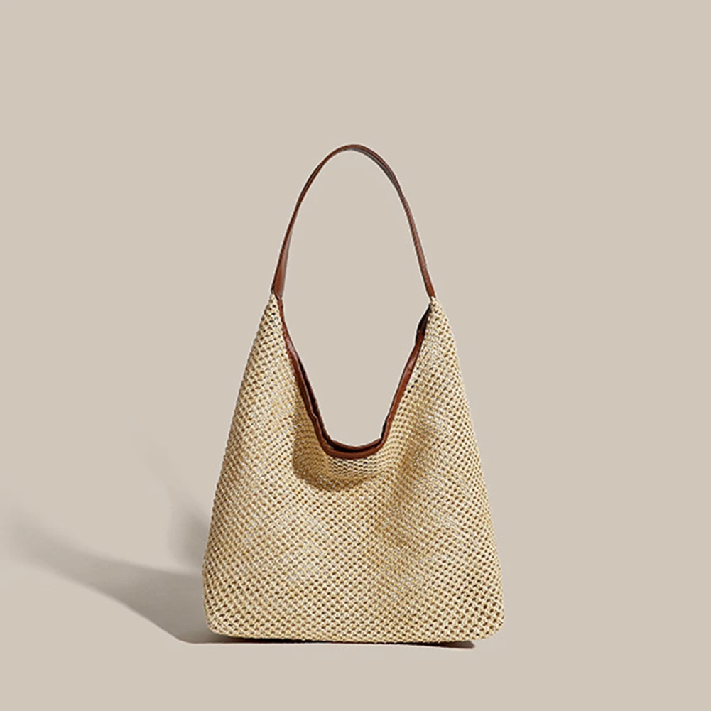 

Straw Tote Bag for Women Magnetic Closure Woven Shoulder Bag with PU Purse Beach Summer Bag Clutch Purse for Vacation Travel