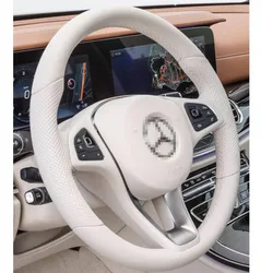 DIY Sewing-on White PU Leather & White Thread Steering Wheel Cover Exact Fit For Mercedes Benz GLA 200