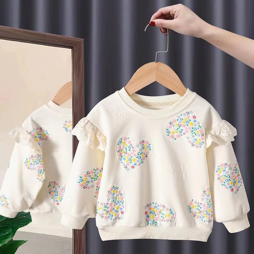 1-8 Years Old Baby Cotton Pullover Tops Girls Spring And Autumn New Girls Flower Love Pattern Sweater