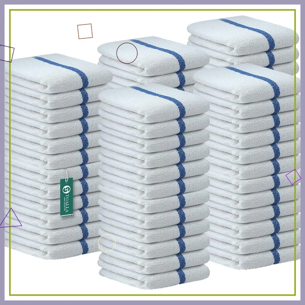 

Blue Stripe Bar Mop Towels, Pack of 60, 100% Cotton, Double Stitched, Absorbent for Kitchen and Dish Cleaning