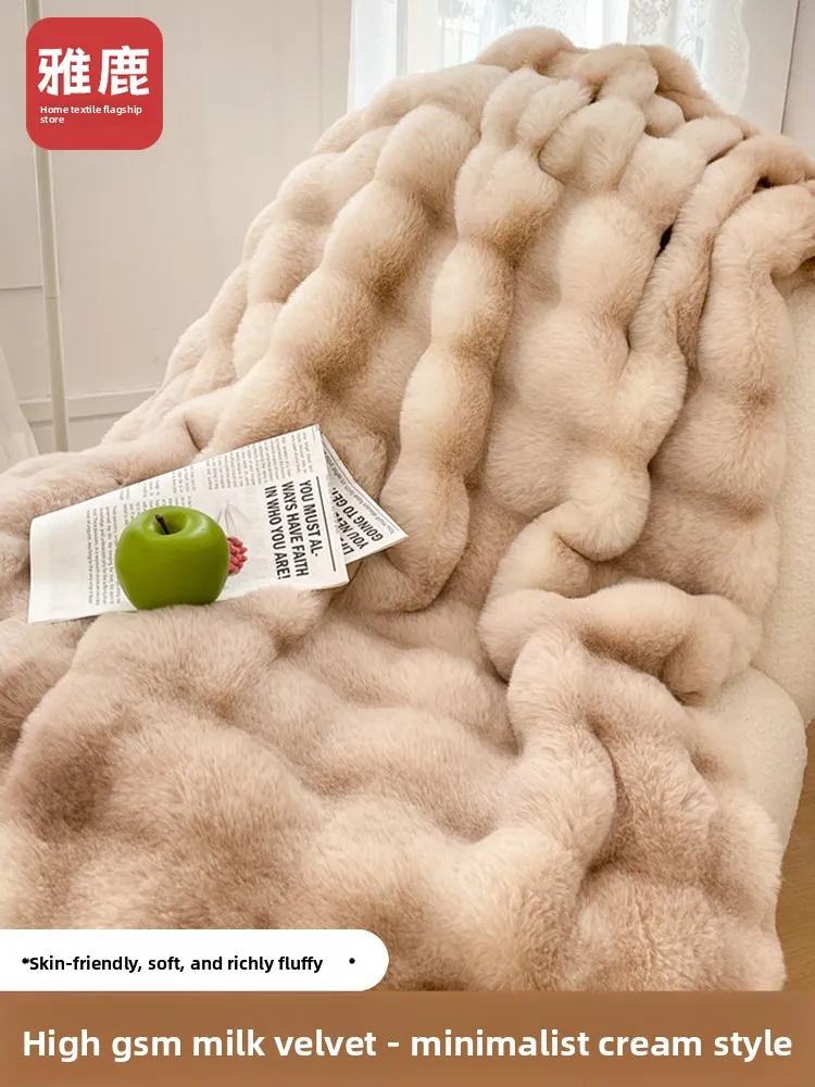 

Yaluxi Luxury Thiened Rabbit Fur Velvet Blanket Winter Office Nap Couch Bed Cover Warm Cozy Polyester Fiber Pure Color