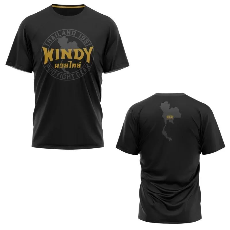 Windy Muay Thai Quick Dry Short Sleeve Tee Thailand Boxing Kickboxing MMA Gym Training Fitness Crew Neck Sports T-shirt