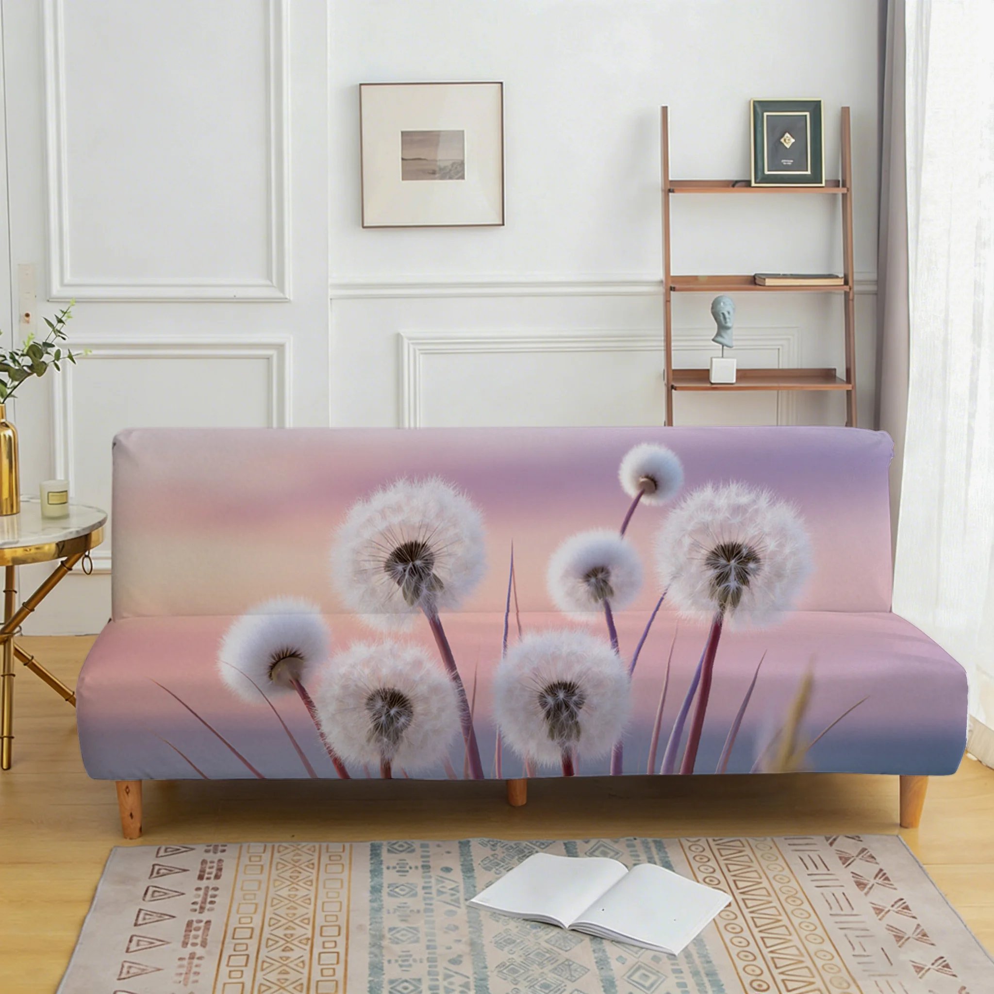 

Living Room Bedroom Universal Stretch Sofa Bed Cover, Dandelion Floral Print Pattern, Dustproof Machine Washable Sofa Bed Cover