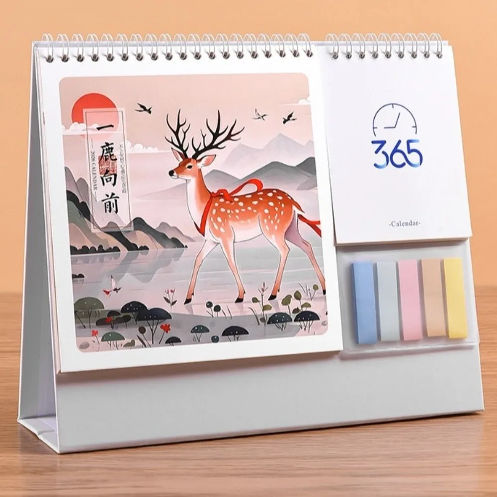 

Китайский Новый Год Стиль 2026 Настольный Календарь Месяц Дата Дисплей Катушка Переплет Лошадь Год Календарь с Нотами Мультяшный Пони