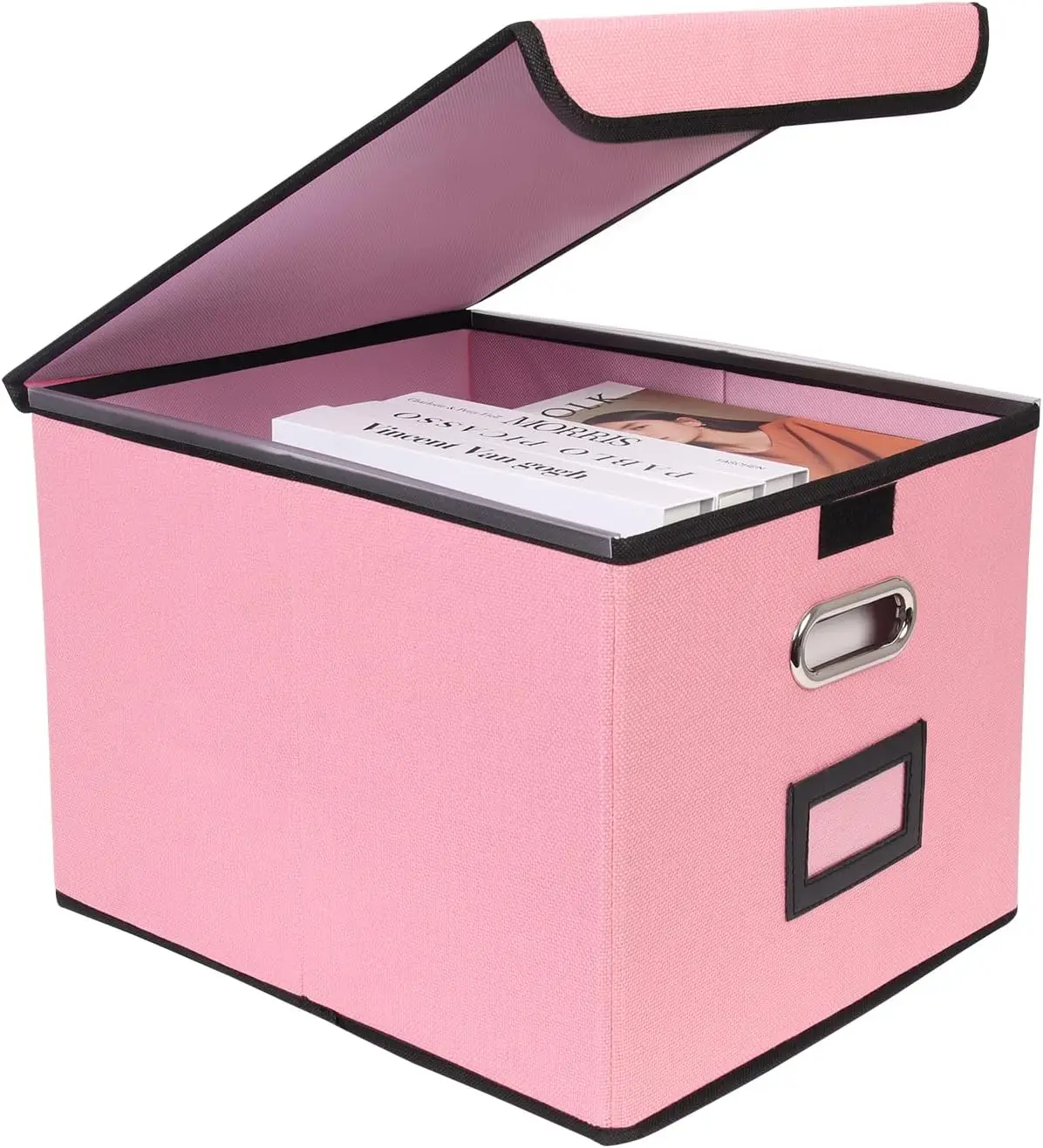 

Lid-covered file organizer, 15.55 x 12.87 x 10.43 inches, foldable, suitable for file storage.