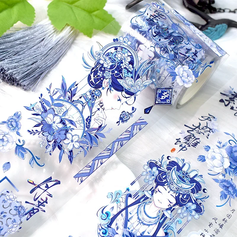 

2m/Roll Chinese Aesthetic PET Washi Tape Chinese blue and white porcelain Masking Tape Scrapbooking Stickers Journal Materials