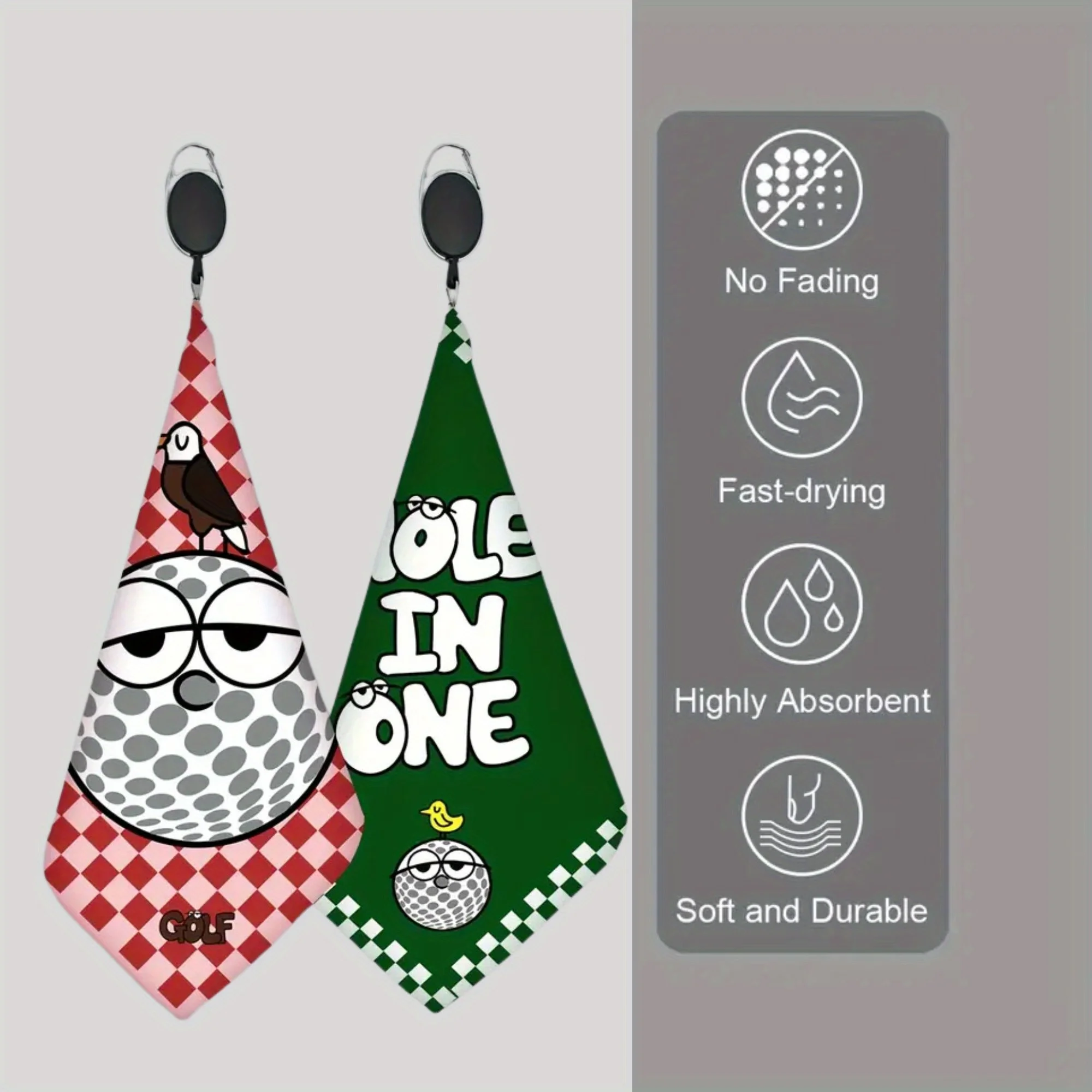 2 counts New High Quality Golf Towels Fashionable and Double Sided Print Telescopic Hook Quick Drying Super Absorbent Soft Fast