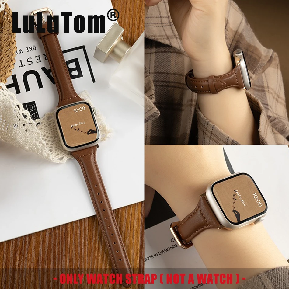 

Fashion Small Waist Genuine Leather Strap For Apple iWatch Series 10 9 8 7 6 5 SE Ultra Band 38/40/41/42/44/45/46/49mm Bracelet