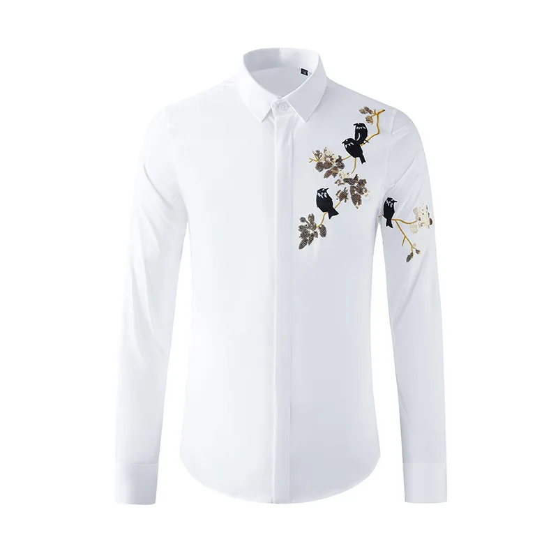 

Мужская рубашка с длинным рукавом и вышивкой бисером ручной работы, социальная банкетная вечеринка, сценическая мужская одежда, повседневные деловые деловые классические рубашки