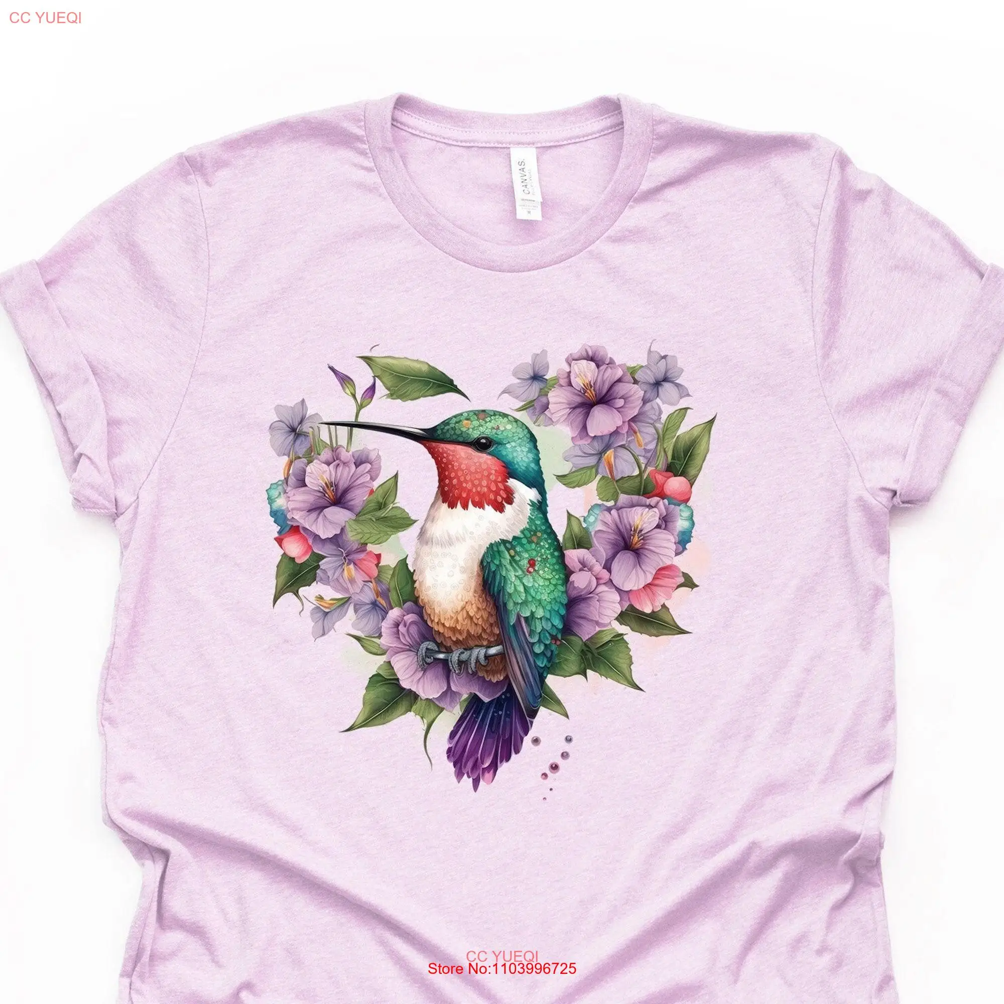 Hummingbird T Shirt Watercolor Design premium Bella Canvas unisex 3 color choices plus sizes available