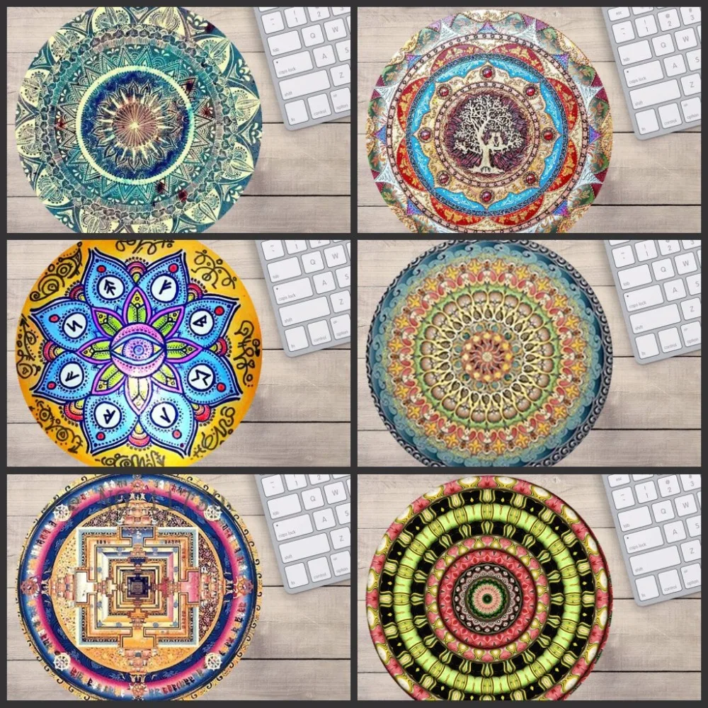 

Mairuige Custom Support Designed Mouse Pad With Mandala Pattern Fashion Design Circular Mousepad With Rubber 20cm by Mouse Pads