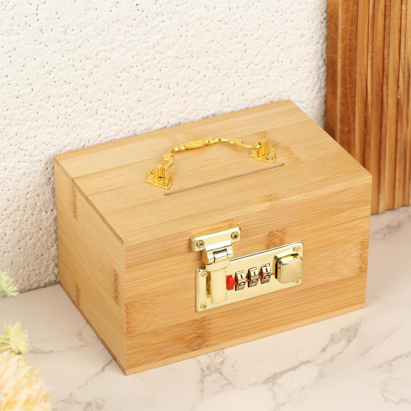  Wooden Combination Lock Piggy Bank Treasure Box Savings Box Small Secure Lock 