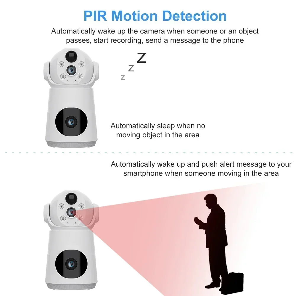 6MP 4G Battery Low Powered IP Camera Dual Lens Dual Screen Wifi Baby Monitor PIR Human Detection Night Vision Security Camera